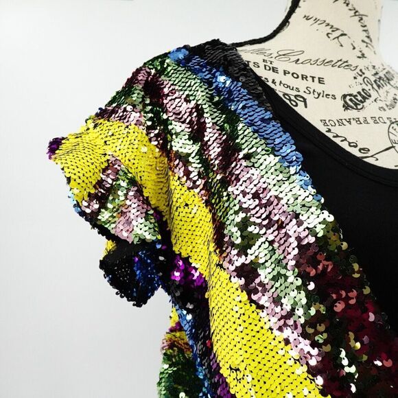 Rdalamal x Anthropologie Sequin Top Women XS Multicolor Crop Surplice Statement - Picture 11 of 16